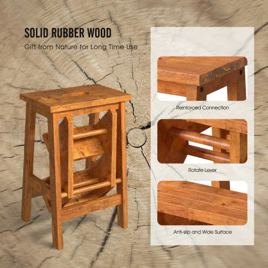 3-in-1 Rubber Wood Step Stool with Convenient Handle-Natural