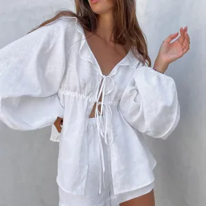 Alexa | Ruffled Front Tie Top & Short Set
