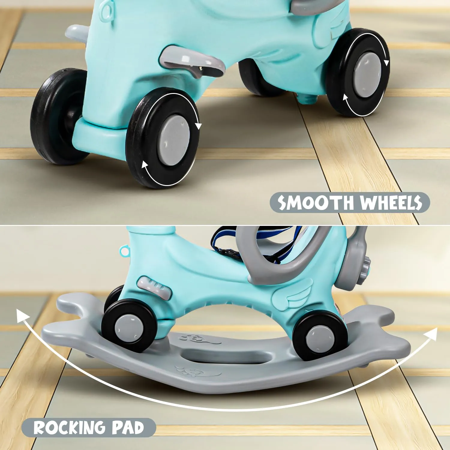 Baybee 3 In 1 Baby Horse Rider Kids Ride On Car For Kids,Push Ride On Toy With Rocker,Push Handle,Rotating Head & Safety Belt|Baby Car Rocking Horse|Kids Car For Toddlers 1 To 3 Year Boy Girl - Green