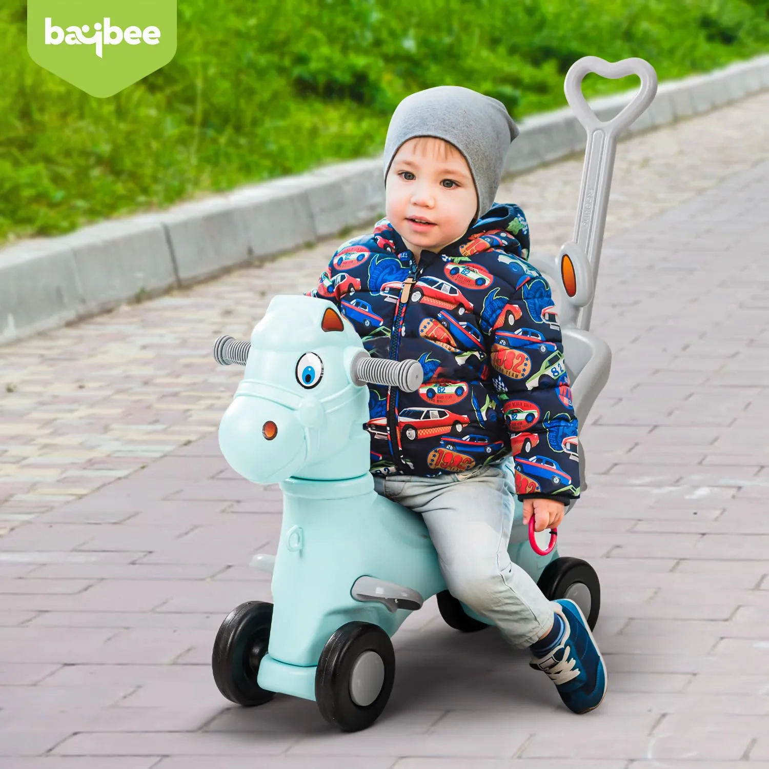 Baybee 3 In 1 Baby Horse Rider Kids Ride On Car For Kids,Push Ride On Toy With Rocker,Push Handle,Rotating Head & Safety Belt|Baby Car Rocking Horse|Kids Car For Toddlers 1 To 3 Year Boy Girl - Green