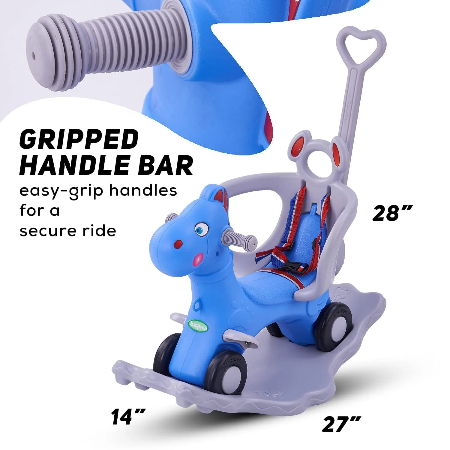 Baybee 3 in 1 Baby Horse Rider Ride on Toy Car for Kids, Baby Rocking Chair Ride on Push Car with Push Handle | Kids Baby Push Car Rocking Horse Chair | Ride on Toys for Kids 1 to 3 Years (Blue)