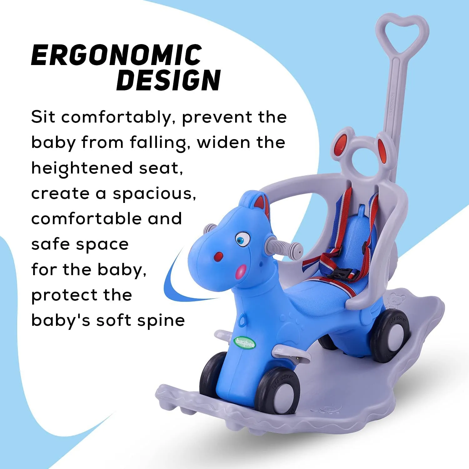 Baybee 3 in 1 Baby Horse Rider Ride on Toy Car for Kids, Baby Rocking Chair Ride on Push Car with Push Handle | Kids Baby Push Car Rocking Horse Chair | Ride on Toys for Kids 1 to 3 Years (Blue)