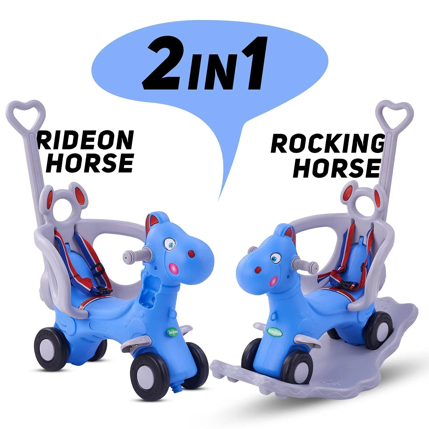 Baybee 3 in 1 Baby Horse Rider Ride on Toy Car for Kids, Baby Rocking Chair Ride on Push Car with Push Handle | Kids Baby Push Car Rocking Horse Chair | Ride on Toys for Kids 1 to 3 Years (Blue)