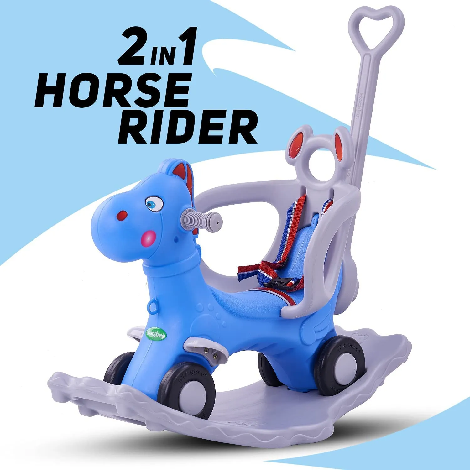 Baybee 3 in 1 Baby Horse Rider Ride on Toy Car for Kids, Baby Rocking Chair Ride on Push Car with Push Handle | Kids Baby Push Car Rocking Horse Chair | Ride on Toys for Kids 1 to 3 Years (Blue)