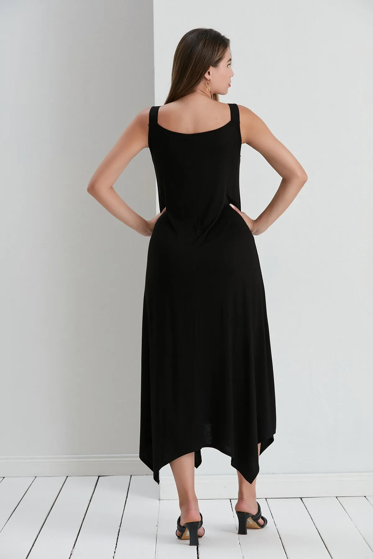 Black Oversized Maxi Dress with Metal Ring Detail