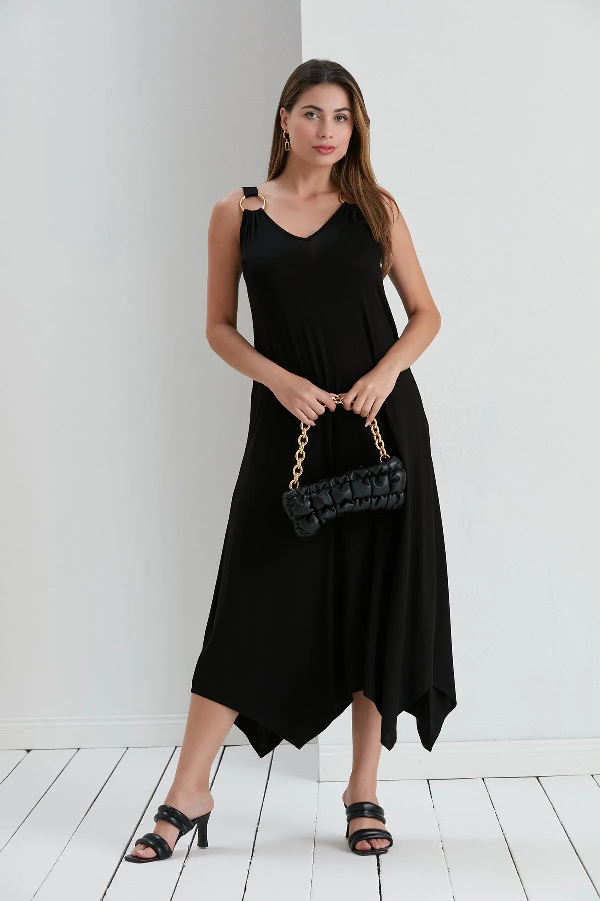 Black Oversized Maxi Dress with Metal Ring Detail