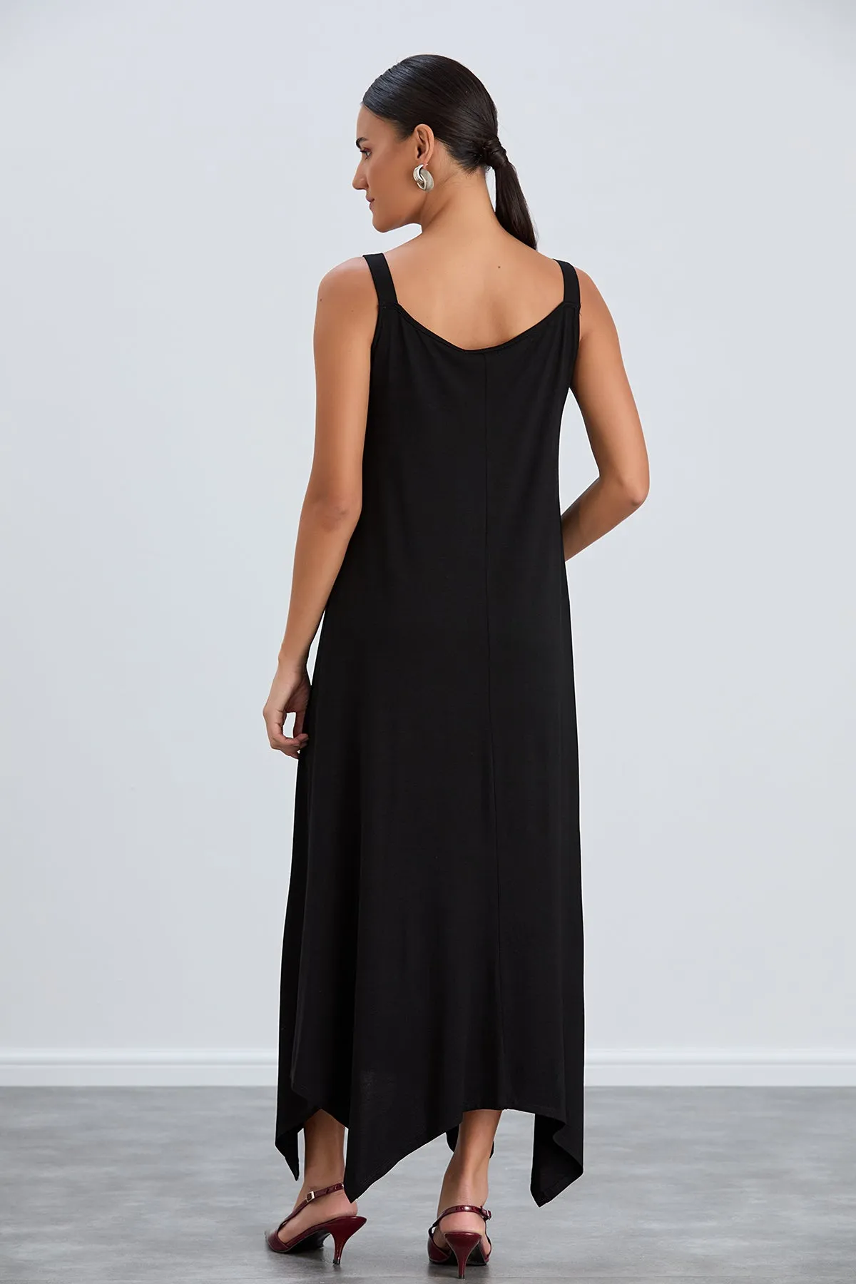 Black Oversized Maxi Dress with Metal Ring Detail