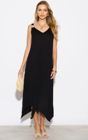 Black Oversized Maxi Dress with Metal Ring Detail
