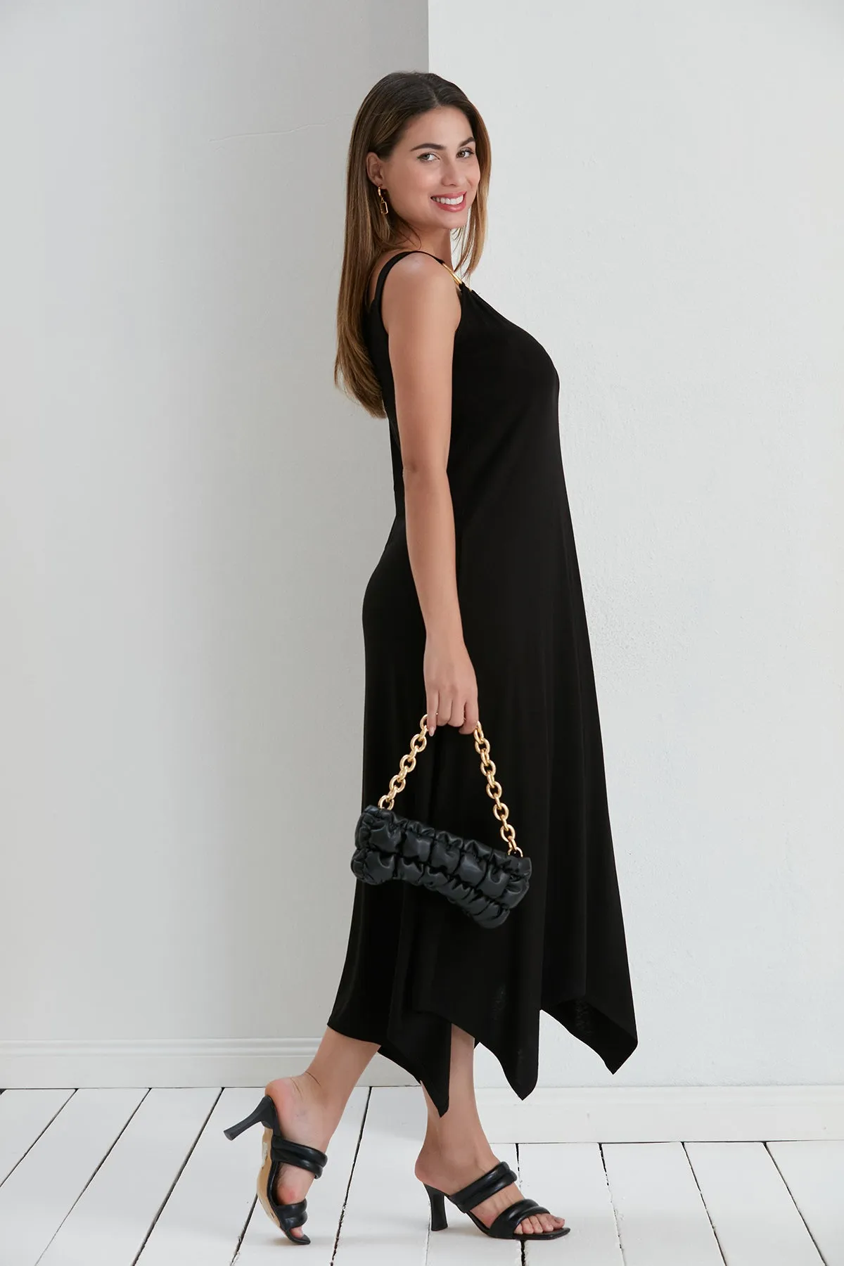 Black Oversized Maxi Dress with Metal Ring Detail