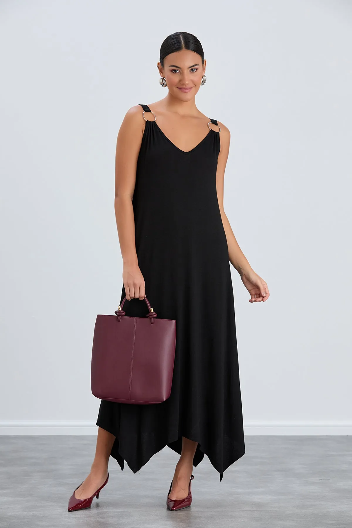Black Oversized Maxi Dress with Metal Ring Detail