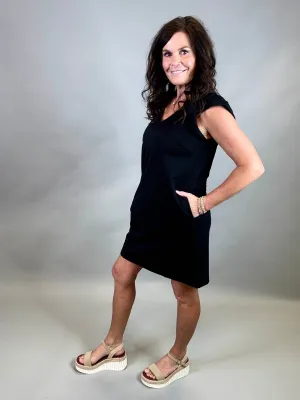 Black Ruffle Sleeve Shift Dress
