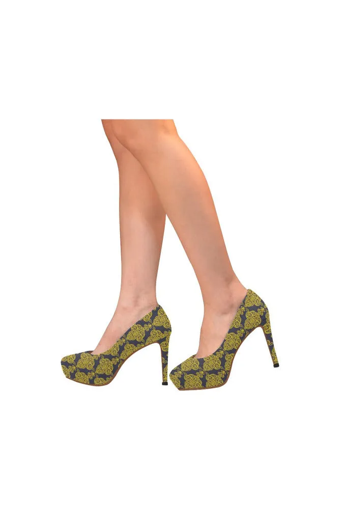 blue gold lace Women's High Heels (Model 044)