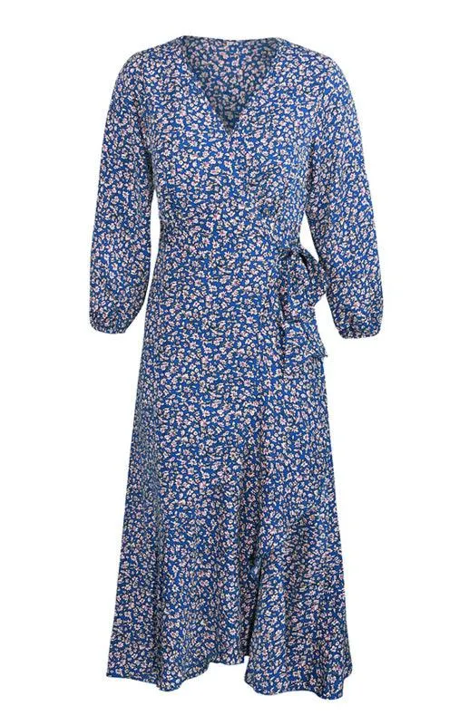 Bohemian Blossom Floral Lantern Sleeve Dress - Lightweight Rayon Blend Choice