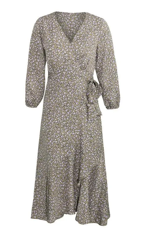 Bohemian Blossom Floral Lantern Sleeve Dress - Lightweight Rayon Blend Choice