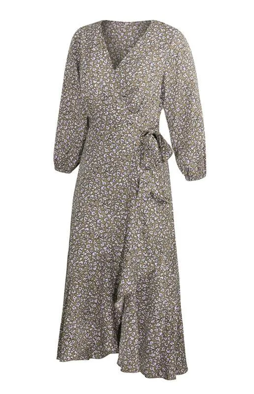 Bohemian Blossom Floral Lantern Sleeve Dress - Lightweight Rayon Blend Choice