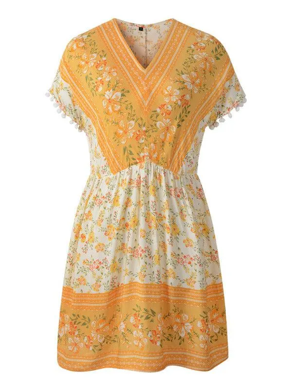 Bohemian Blossom V Neck Rayon Dress - Your Essential Summer Companion