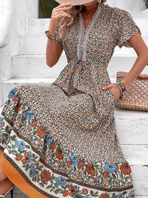 Bohemian Blossom V-Neck Summer Dress