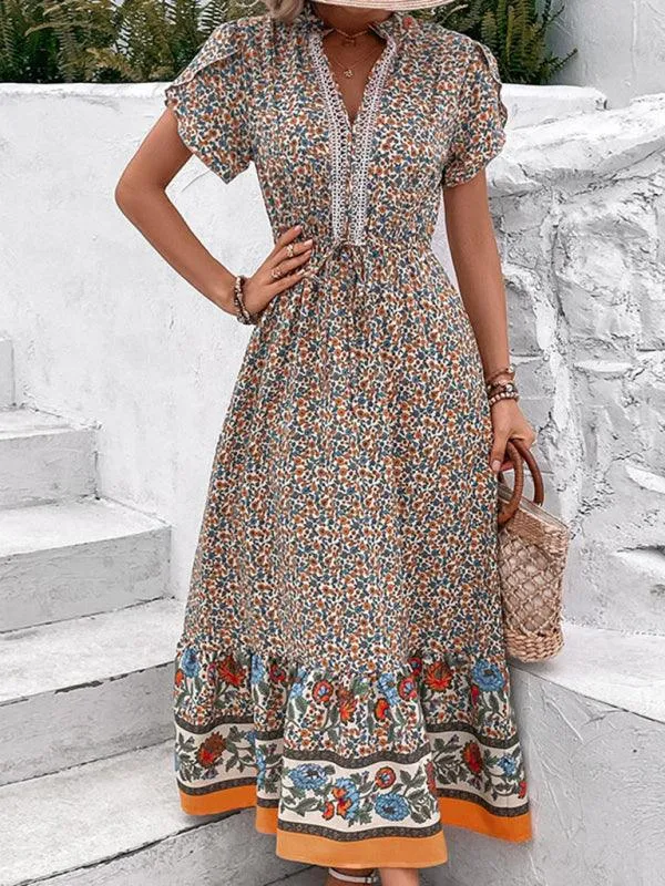 Bohemian Blossom V-Neck Summer Dress