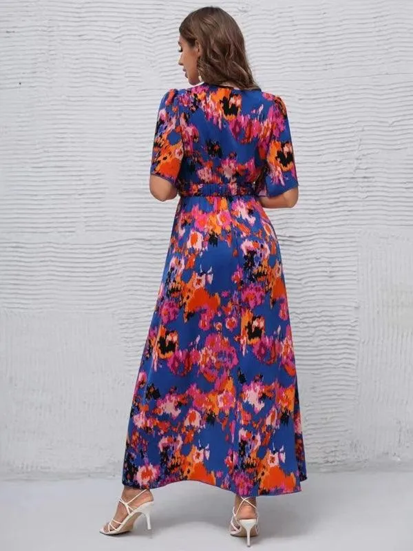 Bohemian Floral V-Neck Summer Dress with Asymmetrical Hem