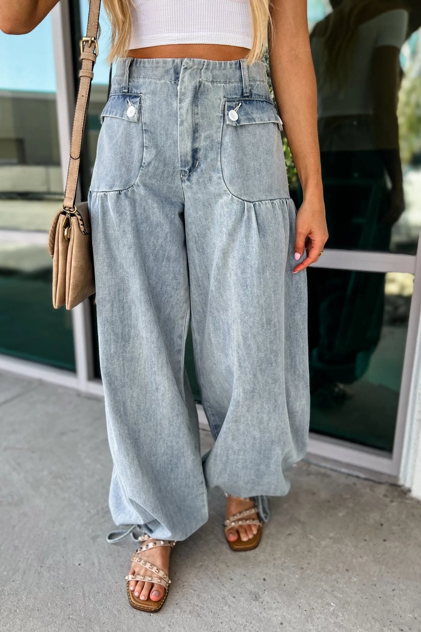 Boho Inspired Mineral Washed Denim Pants