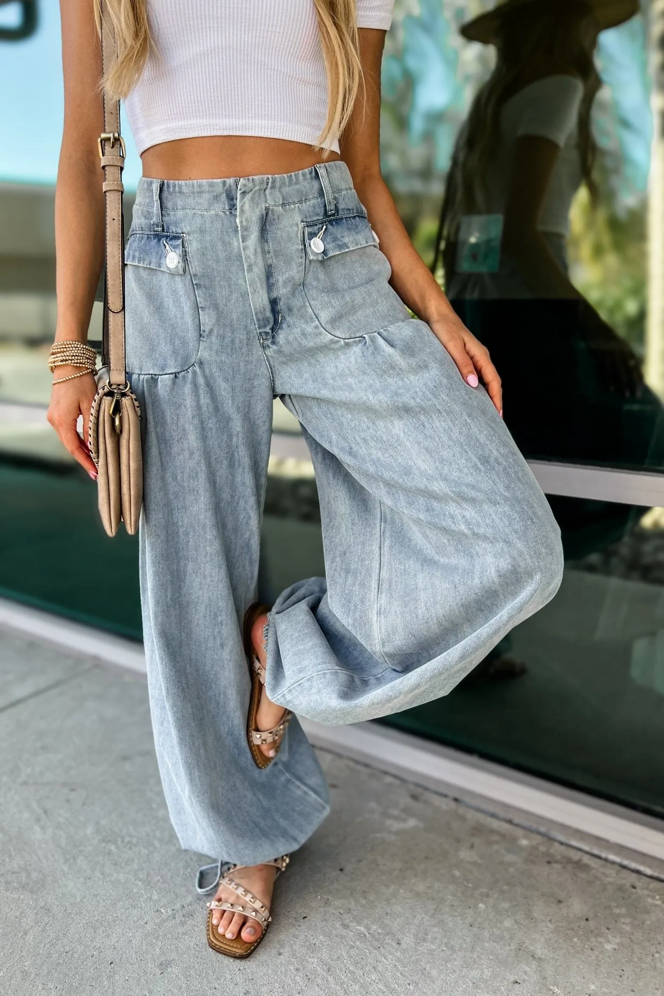 Boho Inspired Mineral Washed Denim Pants