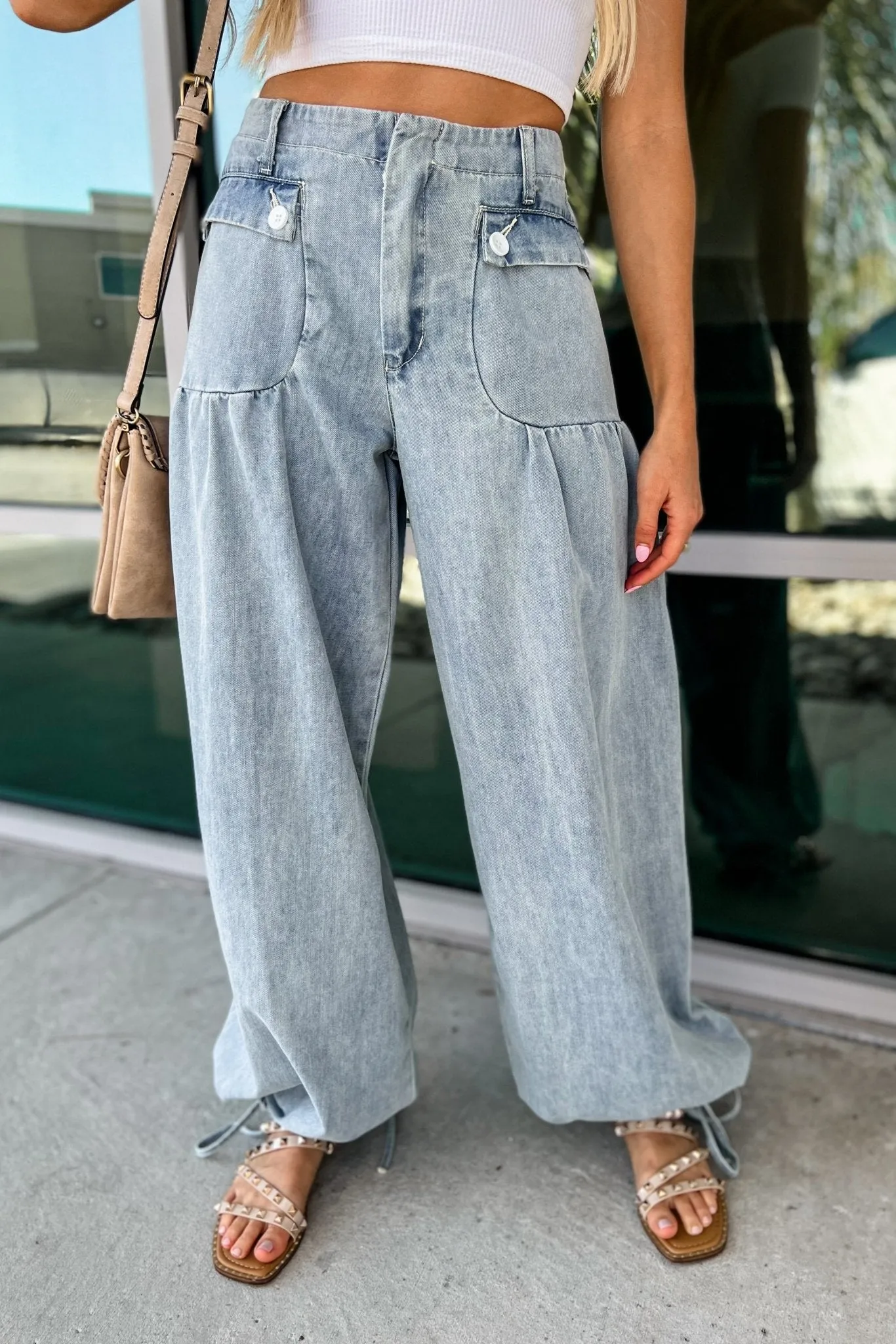 Boho Inspired Mineral Washed Denim Pants