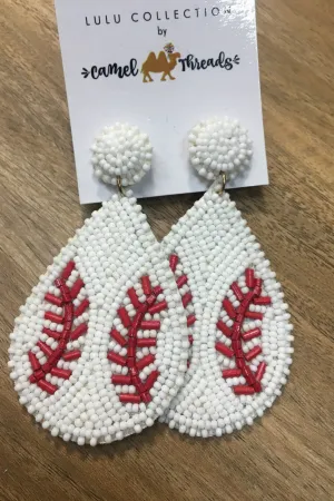 Camel Threads Seed Bead Baseball Earrings