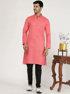 Candy Pink Solid Silk Blend Kurta for Men