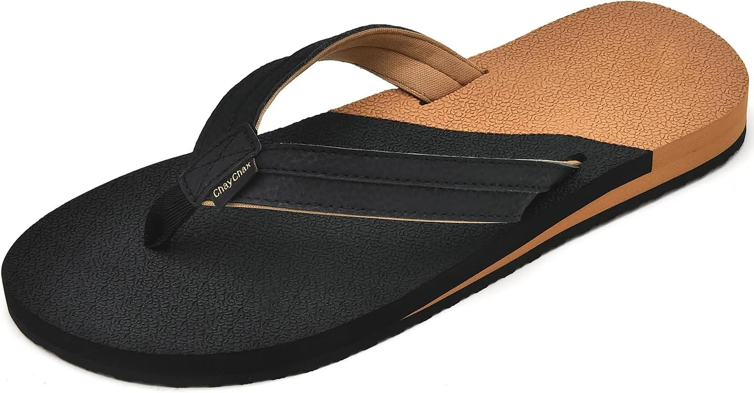 ChayChax Womens Two-Tone Flip Flops with Arch Support Comfort Beach Thong Sandals Indoor Outdoor