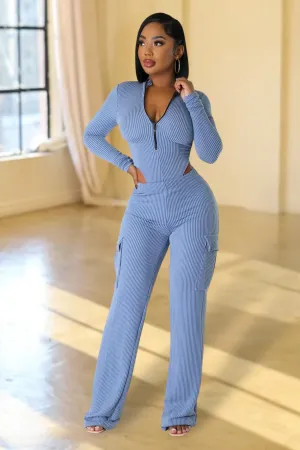 Chic Comfort Bodysuit Pant Set Blue