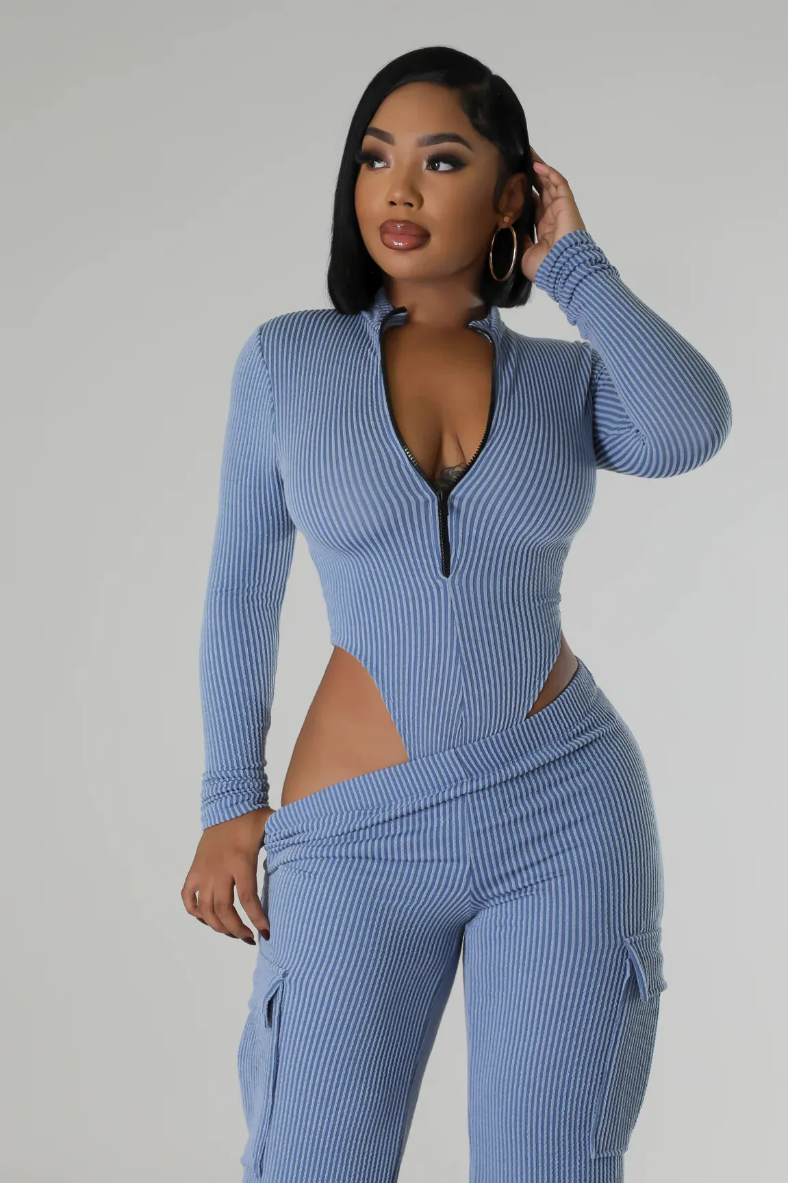 Chic Comfort Bodysuit Pant Set Blue