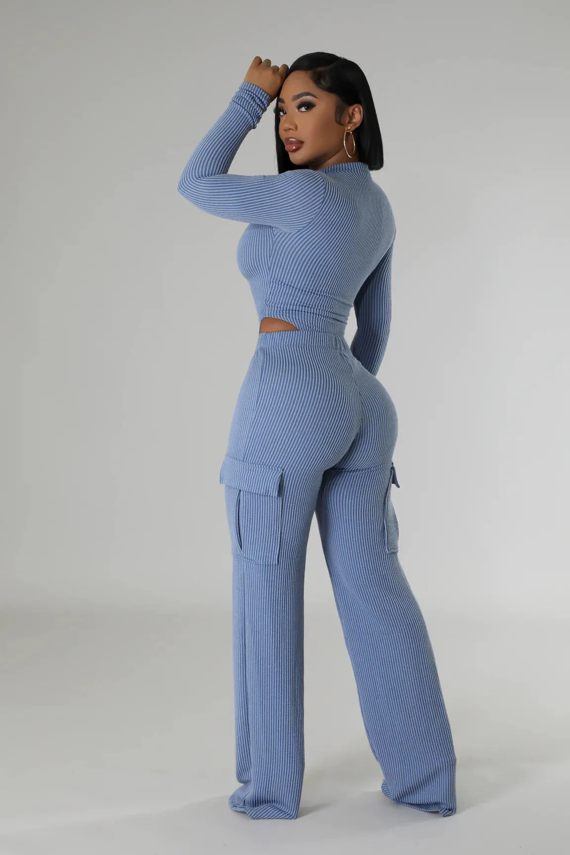 Chic Comfort Bodysuit Pant Set Blue