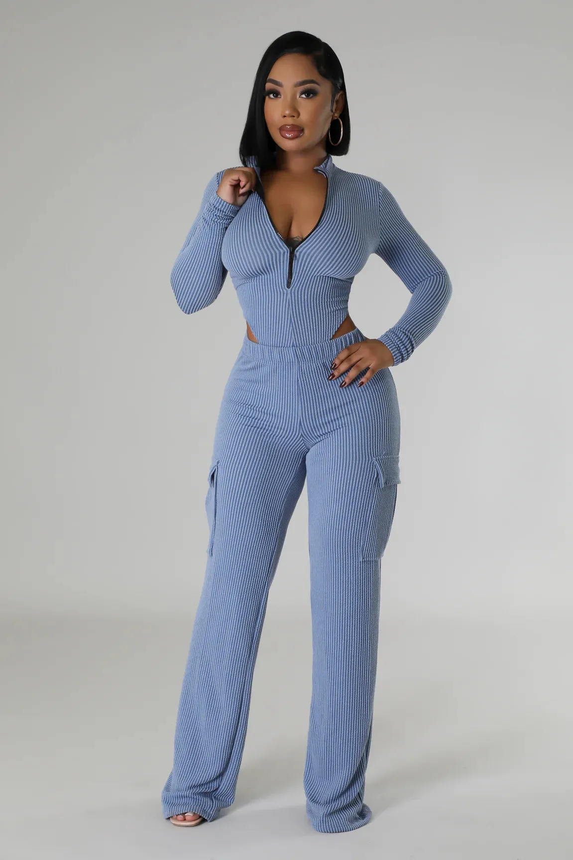 Chic Comfort Bodysuit Pant Set Blue