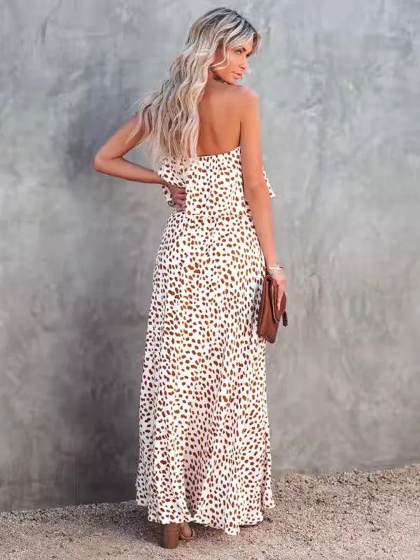 Chic One-Shoulder Leopard Print Dress with Ruffle and Slit - Perfect for Parties