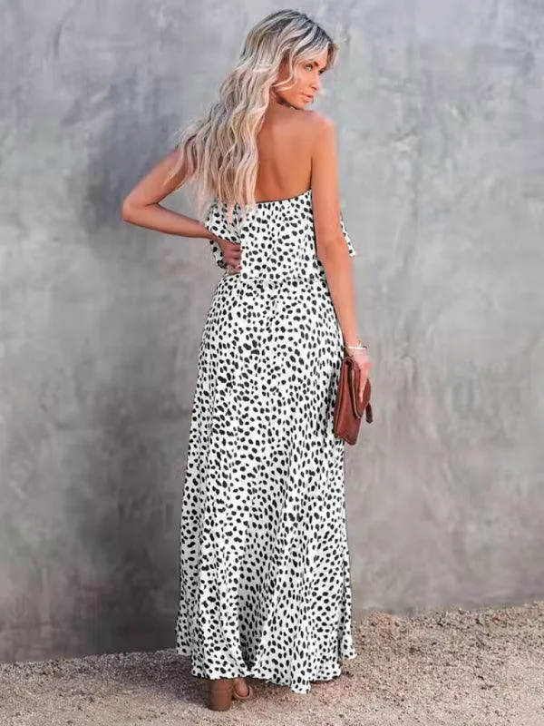 Chic One-Shoulder Leopard Print Dress with Ruffle and Slit - Perfect for Parties