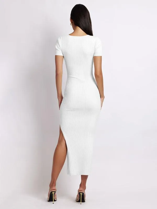 Chic Ribbed Midi Dress with Flirty Side Slits