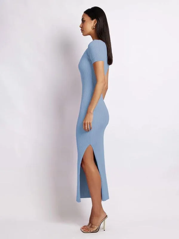 Chic Ribbed Midi Dress with Flirty Side Slits