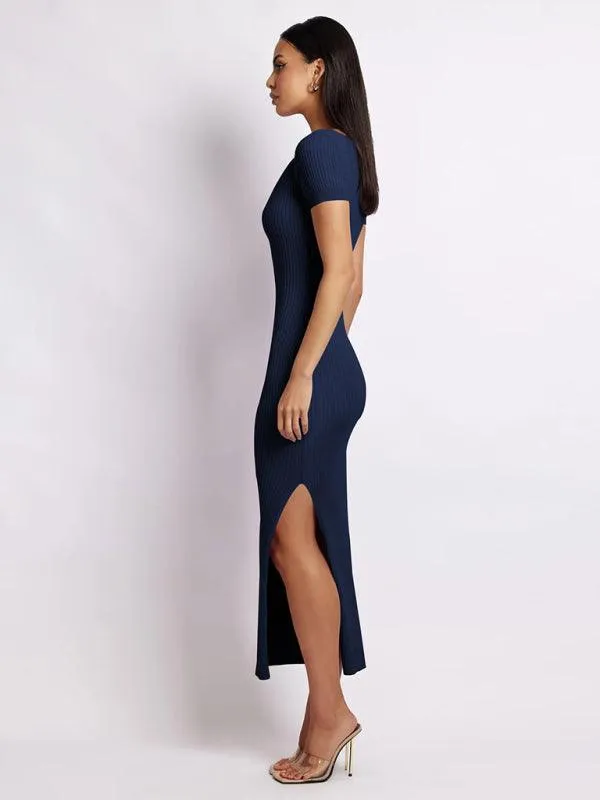 Chic Ribbed Midi Dress with Flirty Side Slits