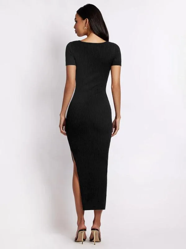 Chic Ribbed Midi Dress with Flirty Side Slits
