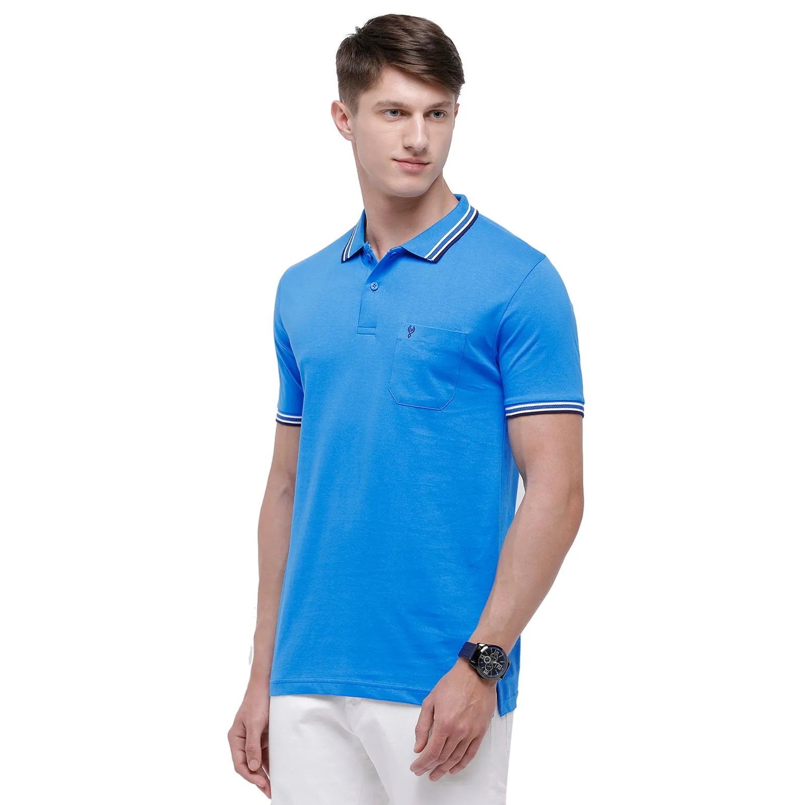 Classic Polo Men's Blue Sporty Polo Half Sleeve Slim Fit T-Shirt | Pristo - Blue