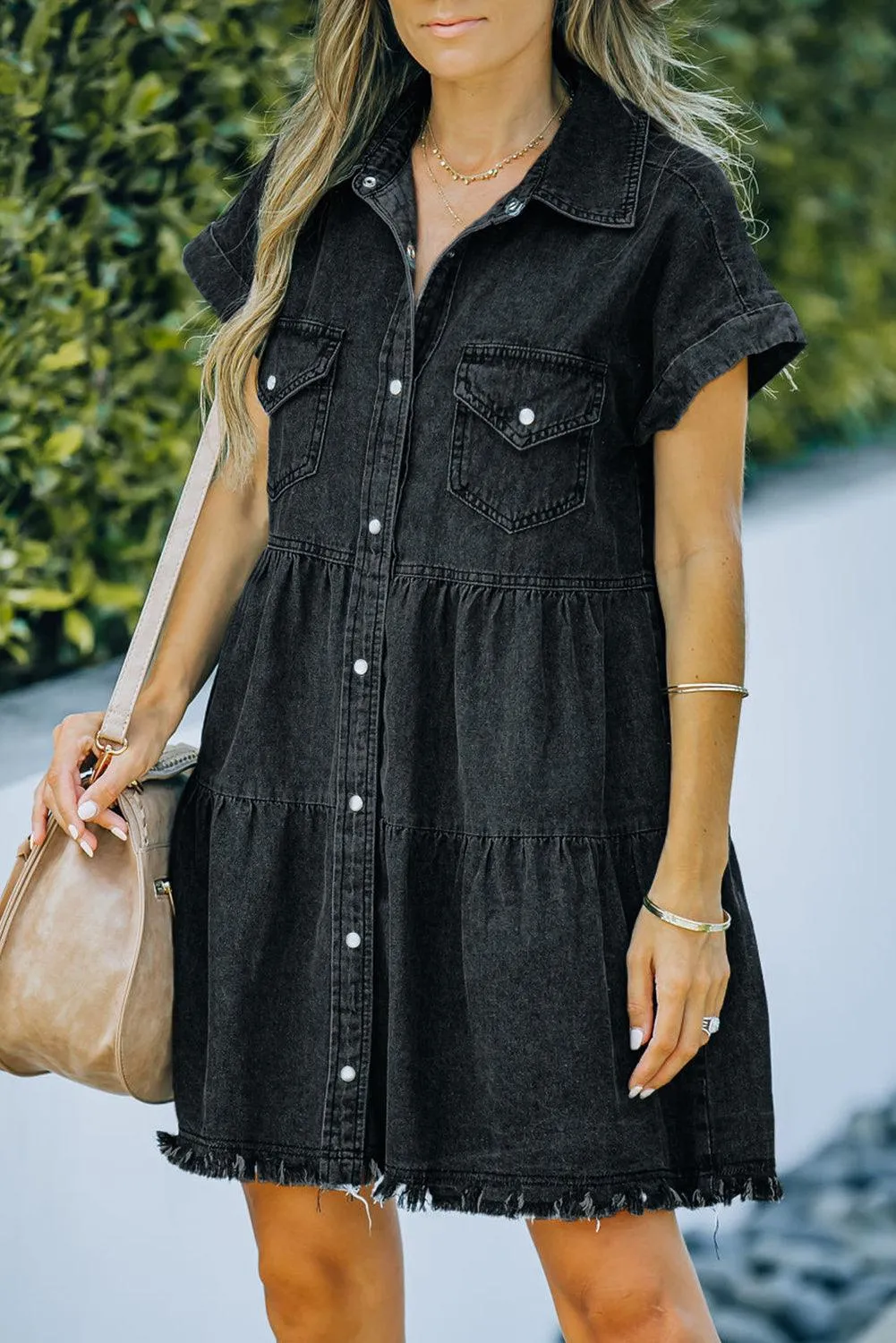 Distressed Denim Button-Up Mini Dress