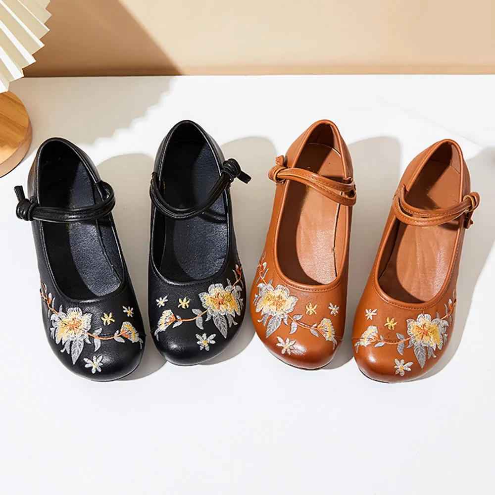 Embroidery Ethnic Style Chunky Heels Shoes
