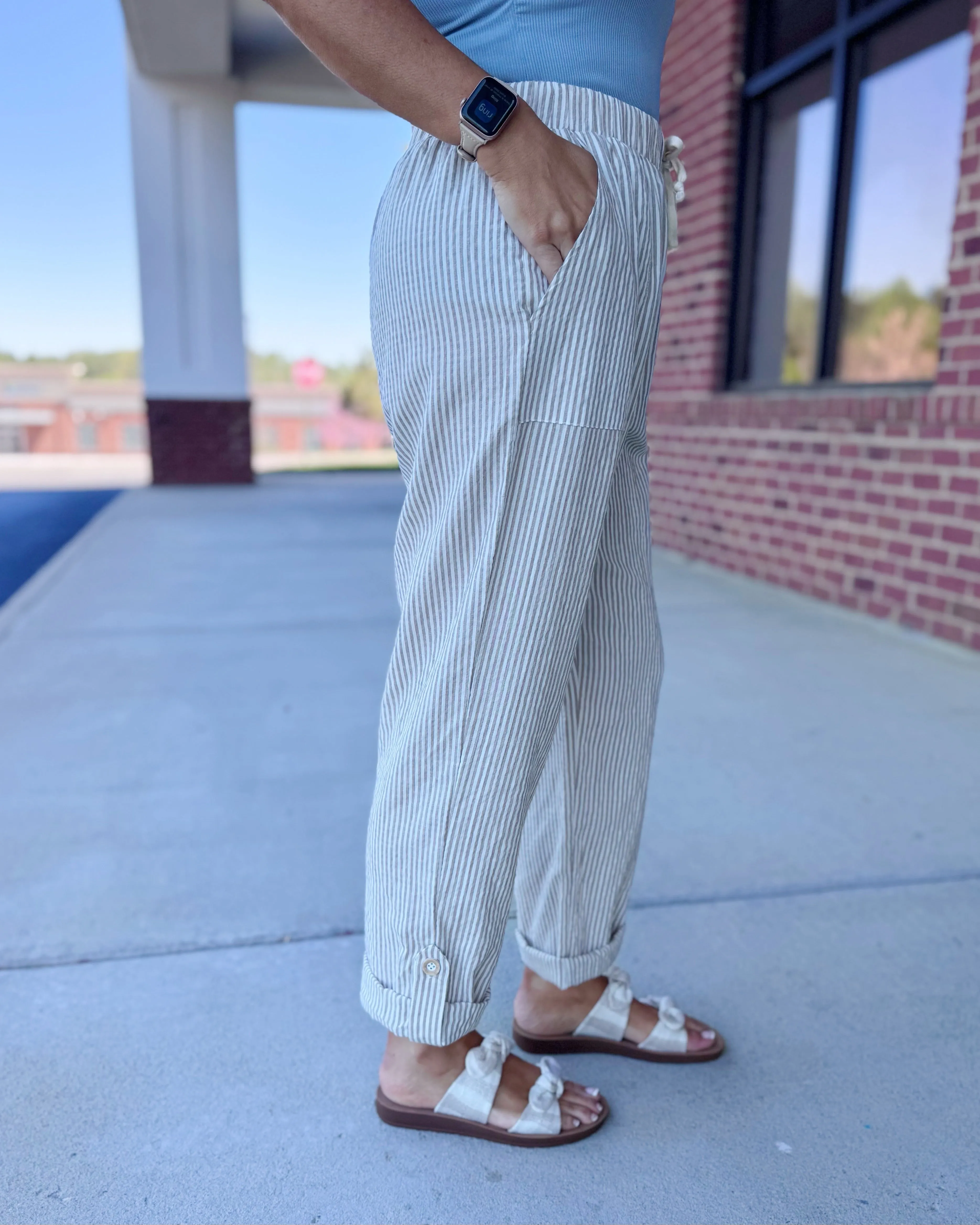 Frankie Stripe Pants in Taupe