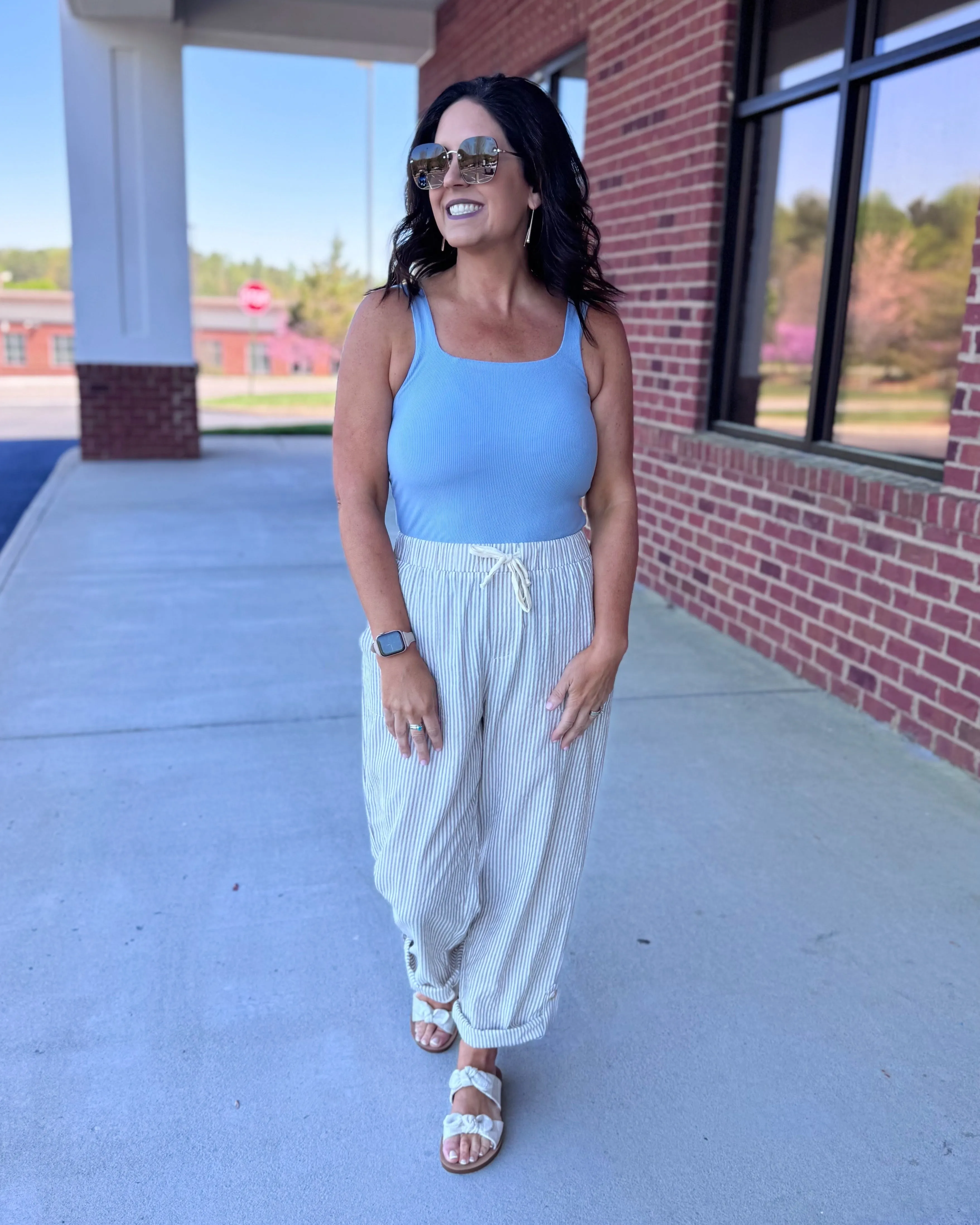 Frankie Stripe Pants in Taupe