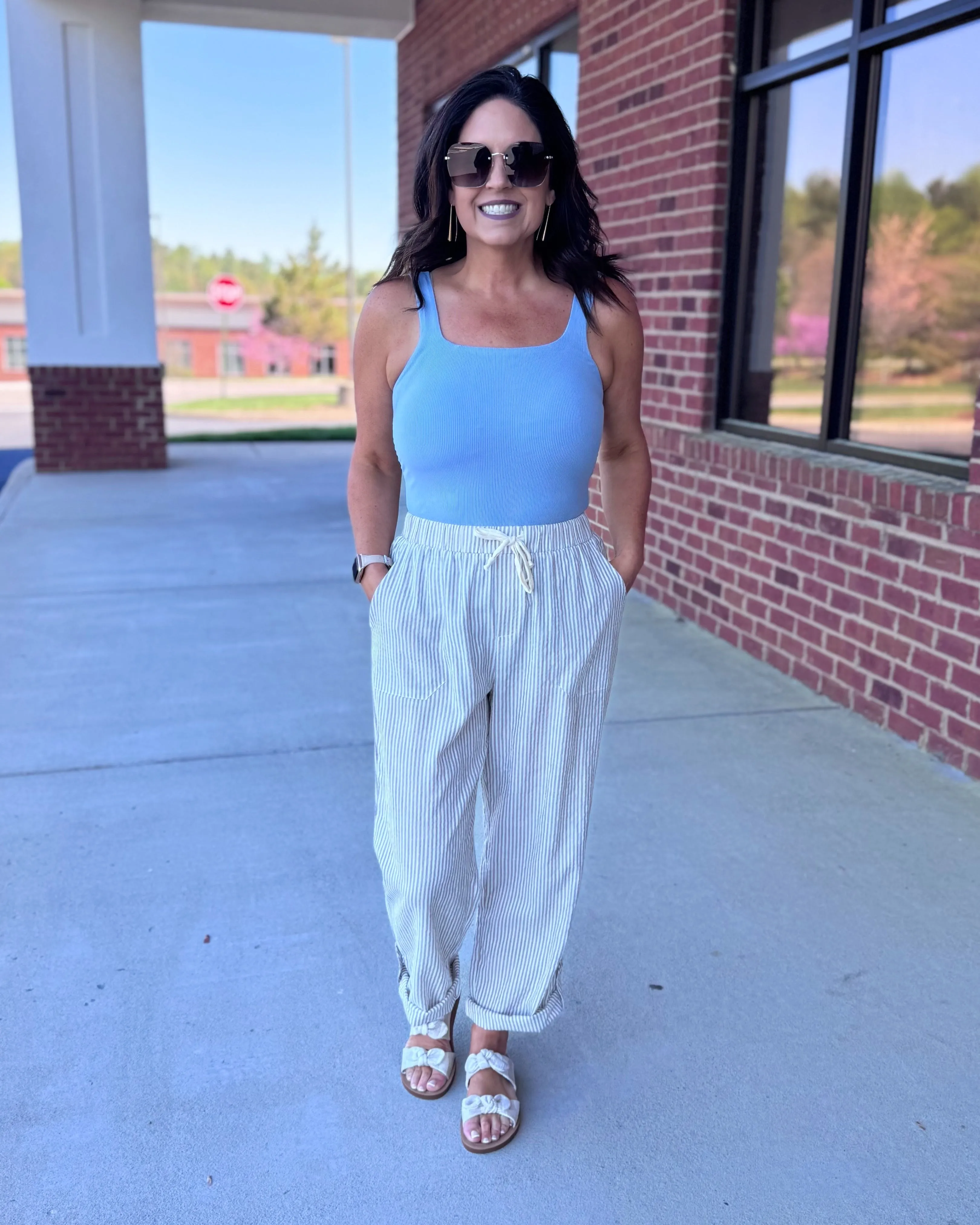 Frankie Stripe Pants in Taupe