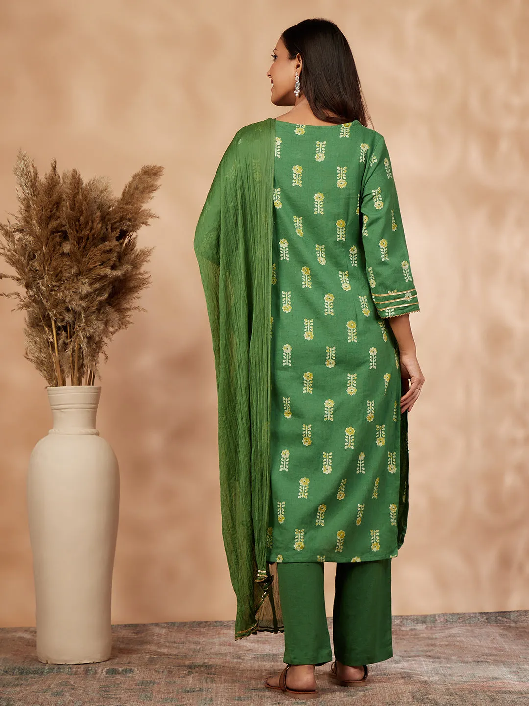 Green Printed Kurta Set