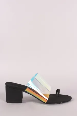 Holographic Toe Ring Slip On Mule Block Heel
