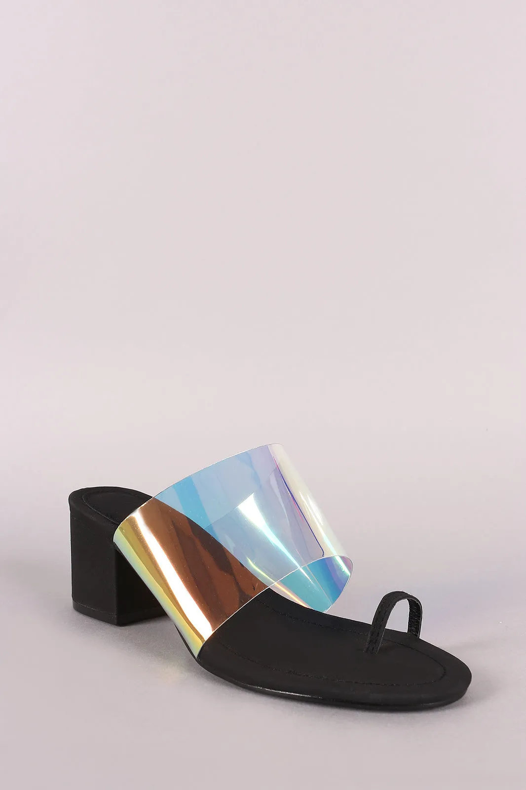 Holographic Toe Ring Slip On Mule Block Heel