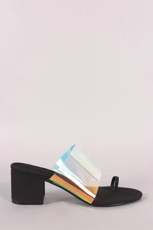 Holographic Toe Ring Slip On Mule Block Heel