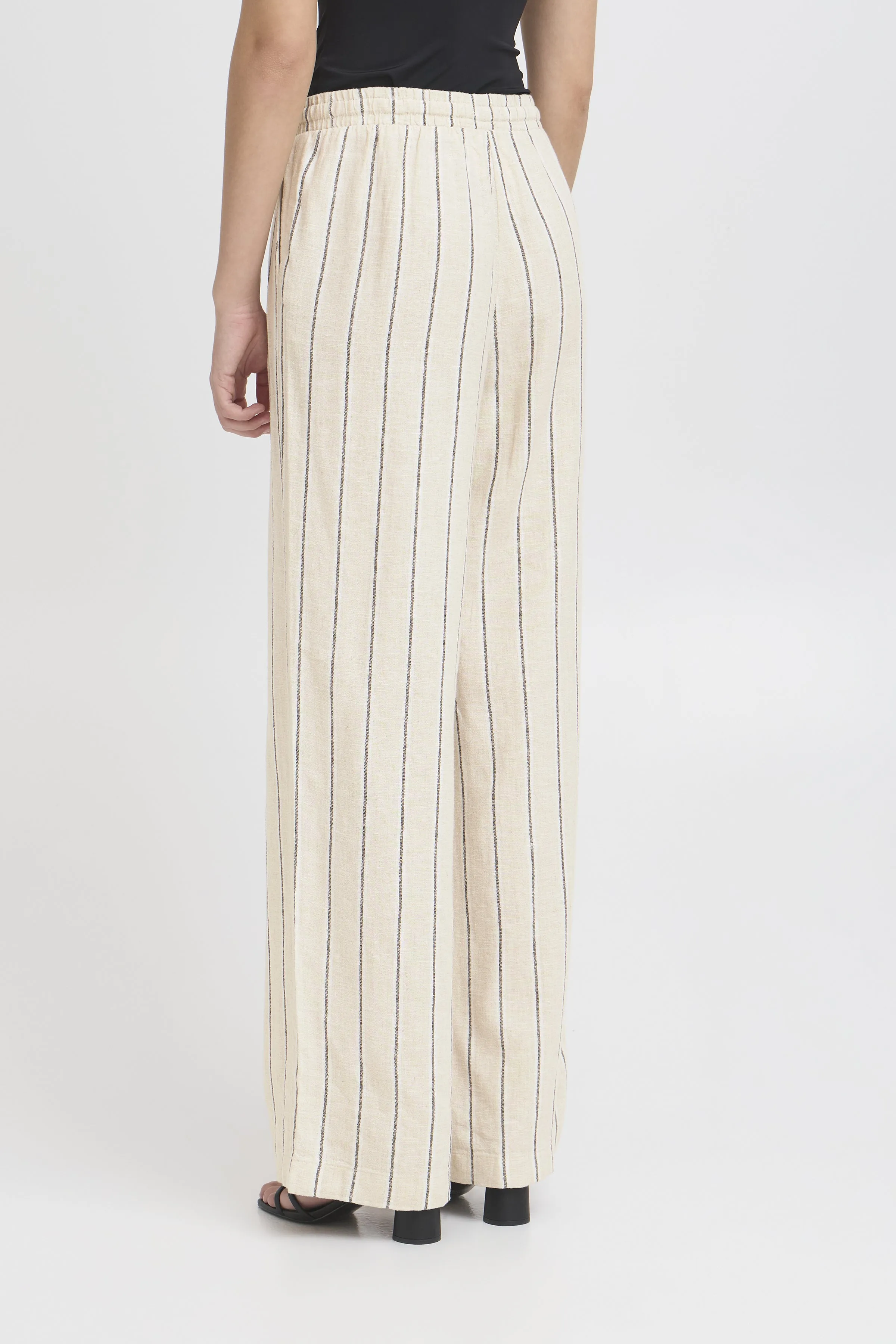 ICHI Wide Leg Pant || Natural Stripe